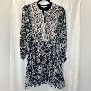 Carven Long Sleeve Lace and Graphic Print Dress
